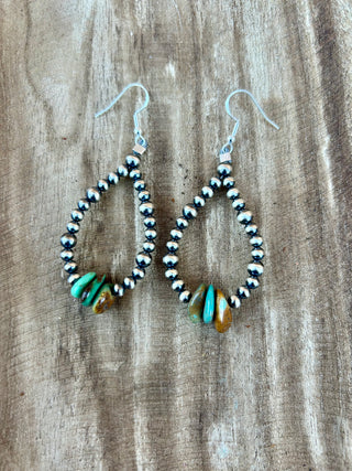 Sterling Silver “ Navajo Style” Pearl Turquoise Teardrops