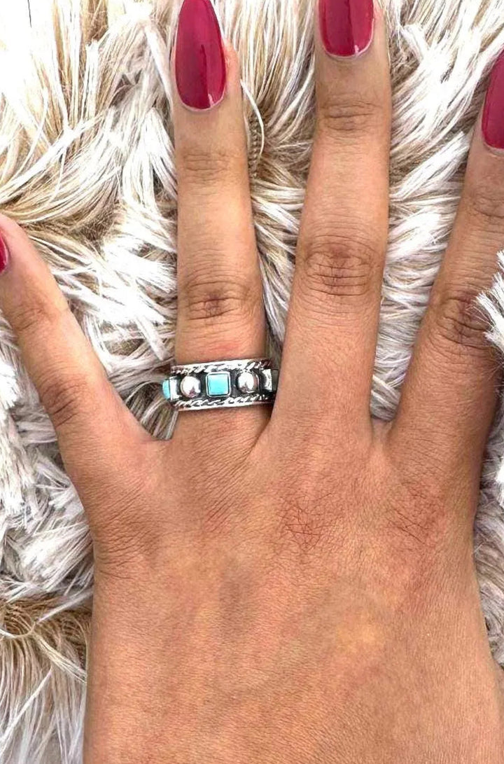 Wide Sterling Silver Turquoise Thumb Ring Band