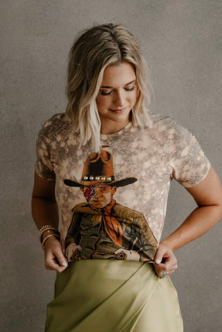 Bowie Distressed Cowboy Graphic Tee | Vintage Western Rock Inspired Shirt