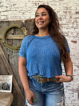 Backroads Blues Ribbed Basic Tee