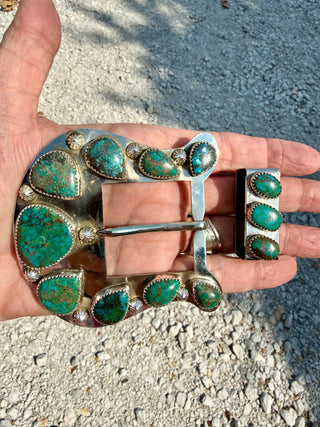 Custom Authentic Kingman Turquoise Statement Belt Buckle Set