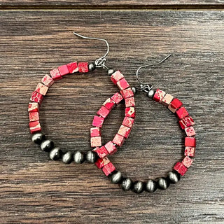 Handmade Navajo Style Bead, Gemstone Hoop