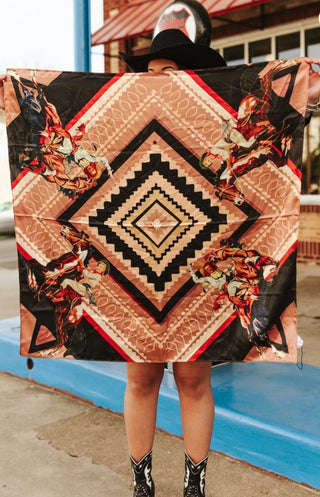 Western Rodeo Wild Rag Scarf | Cowboy Aztec Print Satin Scarf | Cowgirl Neck Scarf