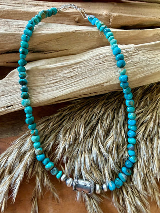 16” or 18” Kingman Turquoise & Sterling Silver Navajo Style Barrel Bead Choker Necklace - Barbwire n Bougie Boutique