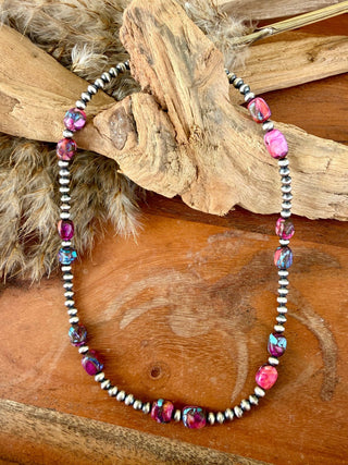 16” Purple Dahlia Turquoise & Sterling Silver Pearl Necklace – Western Statement Choker - Barbwire n Bougie Boutique
