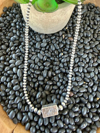 16” Sterling Silver Pearl Necklace with Flower Barrel Bead - Barbwire n Bougie Boutique