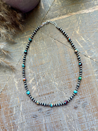 16” Turquoise Dahlia & Sterling Silver Pearl Choker - Barbwire n Bougie Boutique