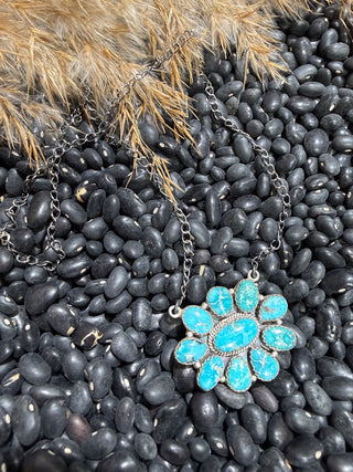 Whitewater Turquoise Cluster Necklace – Sterling Silver Southwestern Statement Pendant | Western Cowgirl Jewelry-123