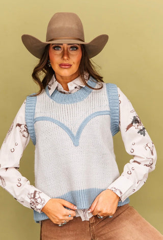 Dakota Knit Denim Western Yoke Sweater Vest