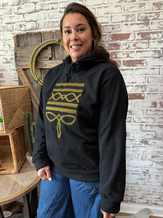 Black & Olive Western Rope Design Hoodie – Cowgirl Boot Stitch Pullover