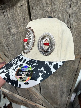 Cow Print Concho Western Trucker Hat