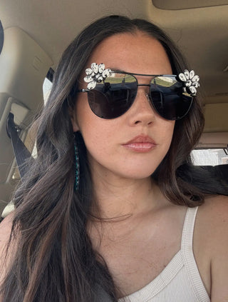 White Buffalo Blossom Aviator Style Sunglasses – Western Cowgirl Statement Shades