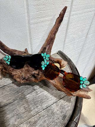 Western Turquoise Cluster Sunnies Sunglasses for Women | Cowgirl Statement Shades in Tortoise & Black Frames