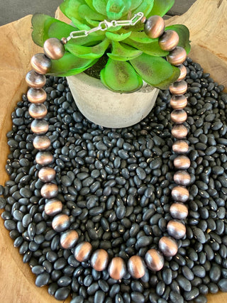18” 12mm Copper Navajo Style Pearl Bead Necklace - Barbwire n Bougie Boutique