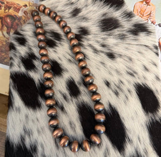 18” 12mm Copper Navajo Style Pearl Bead Necklace - Barbwire n Bougie Boutique