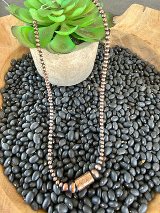 18” Copper Pearl Necklace with Barrel Bead - Barbwire n Bougie Boutique