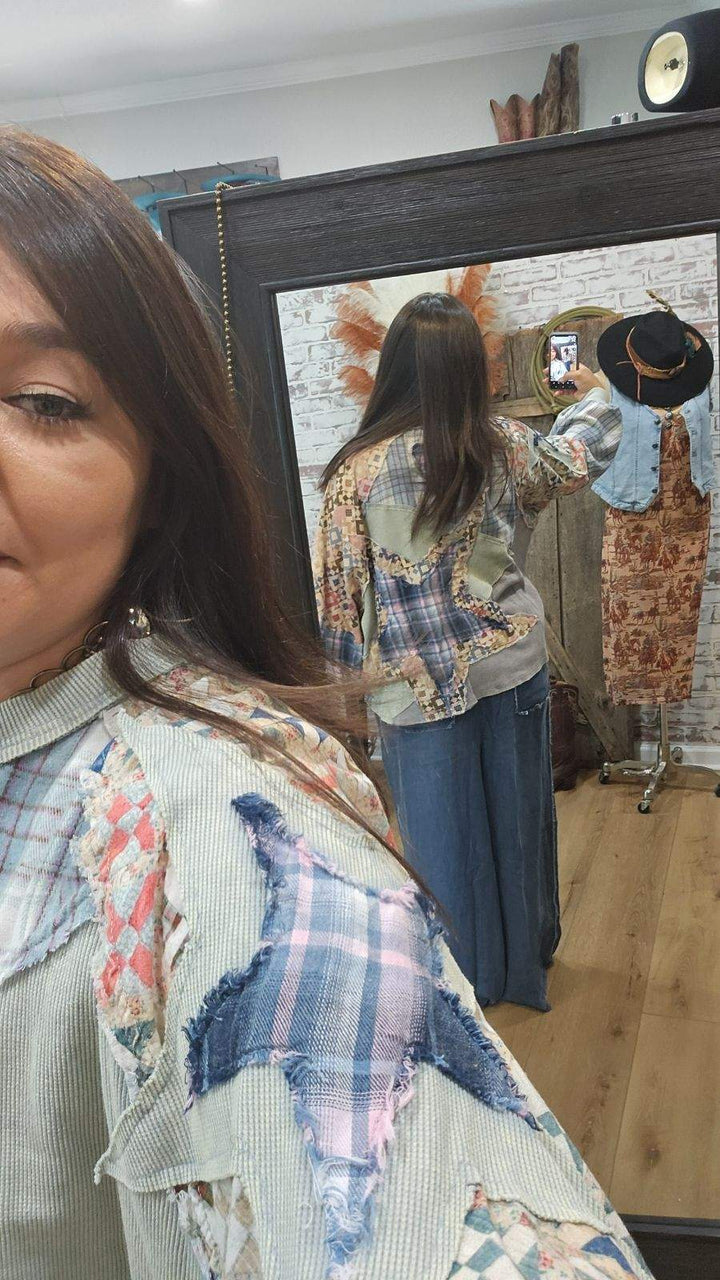 Oli & Hali Mixed Print Star Patch Top