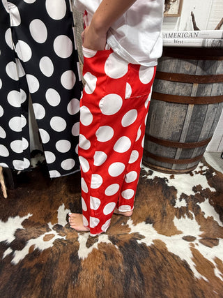 Polka Dot Wide Leg Crop Pants | Bold Statement Bottoms- Black or Red