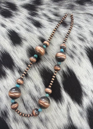 Copper Pearl & Genuine Turquoise Statement Necklace-20” long