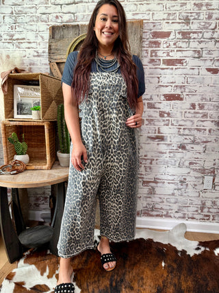 Leopard/Cheetah  Print Wide Leg Overalls – Trendy Women’s Casual Jumpsuit