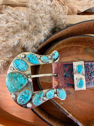 Genuine Turquoise Artisan Custom Statement Buckle & Keeper Set