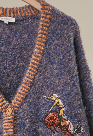 Women’s Bucking Horse Embroidered Fuzzy Knit Cardigan | Western Button Front Sweater