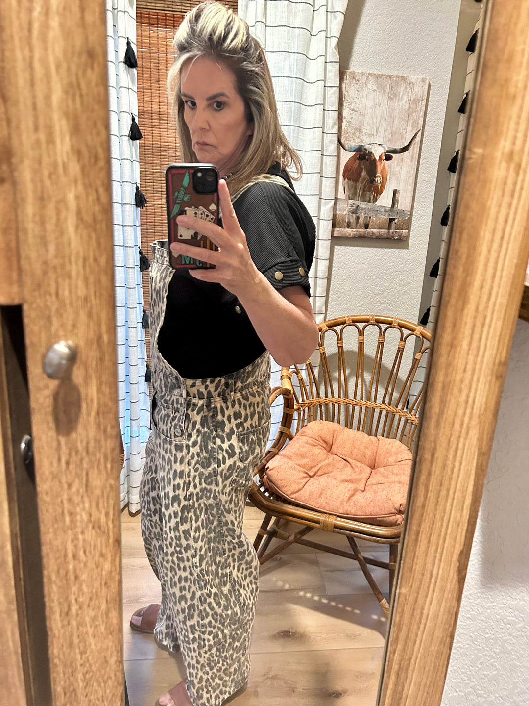 Leopard Print Barrel Overalls