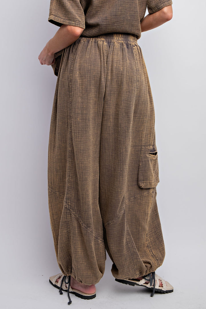 WASHED COTTON GAUZE DRAWSTRING PANTS
