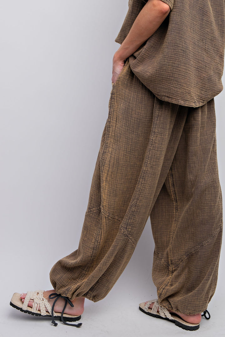 WASHED COTTON GAUZE DRAWSTRING PANTS