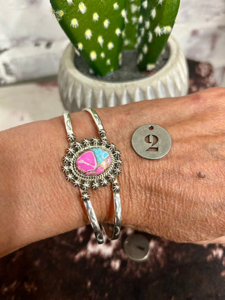Handmade Sterling Silver & Cotton Candy Kingman Cuff Bracelet