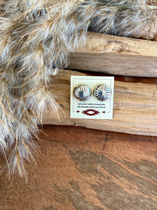 Native American Sterling Silver Repoussé Button Stud Earrings