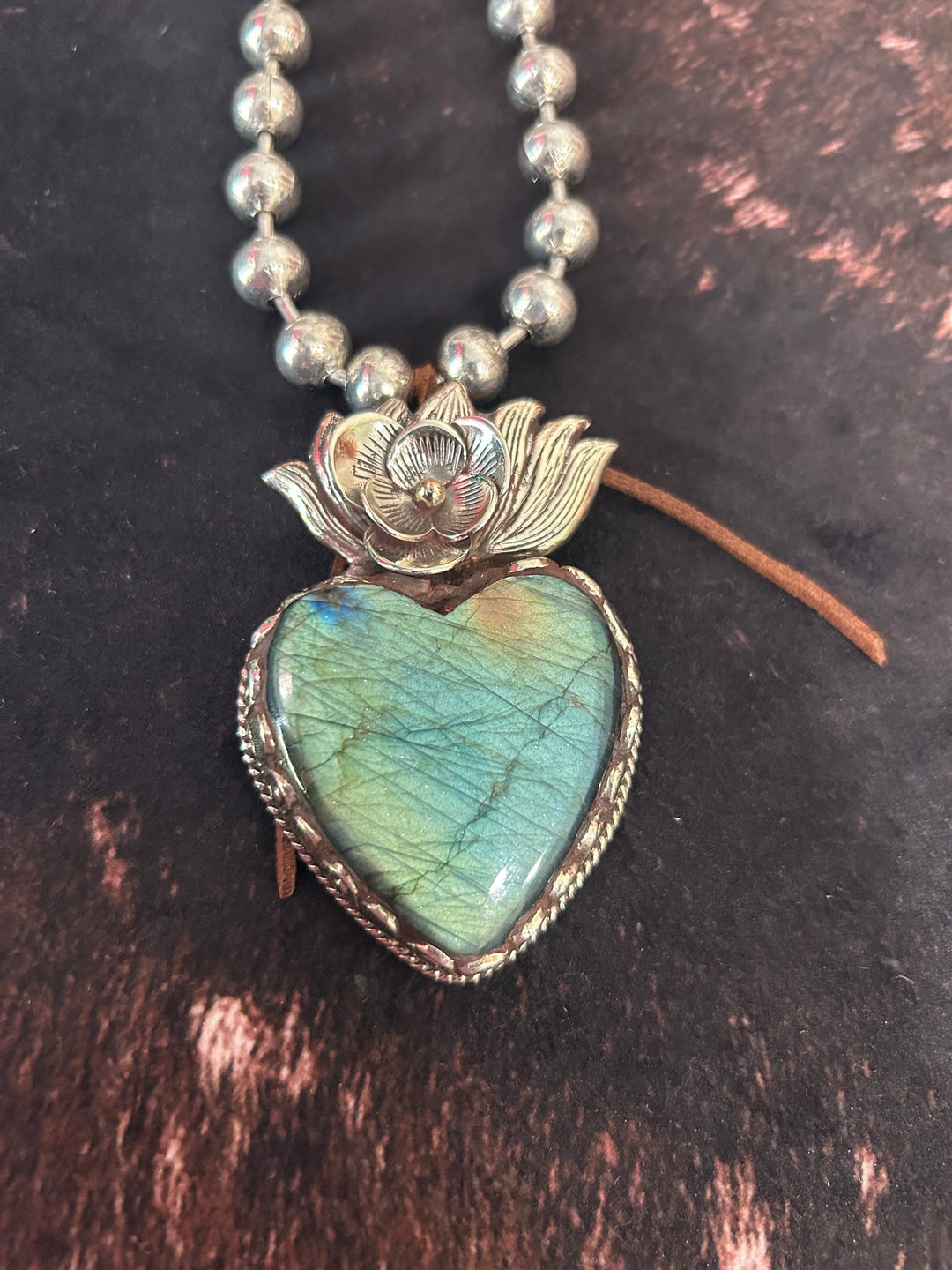 Labradorite Fire Heart Necklace
