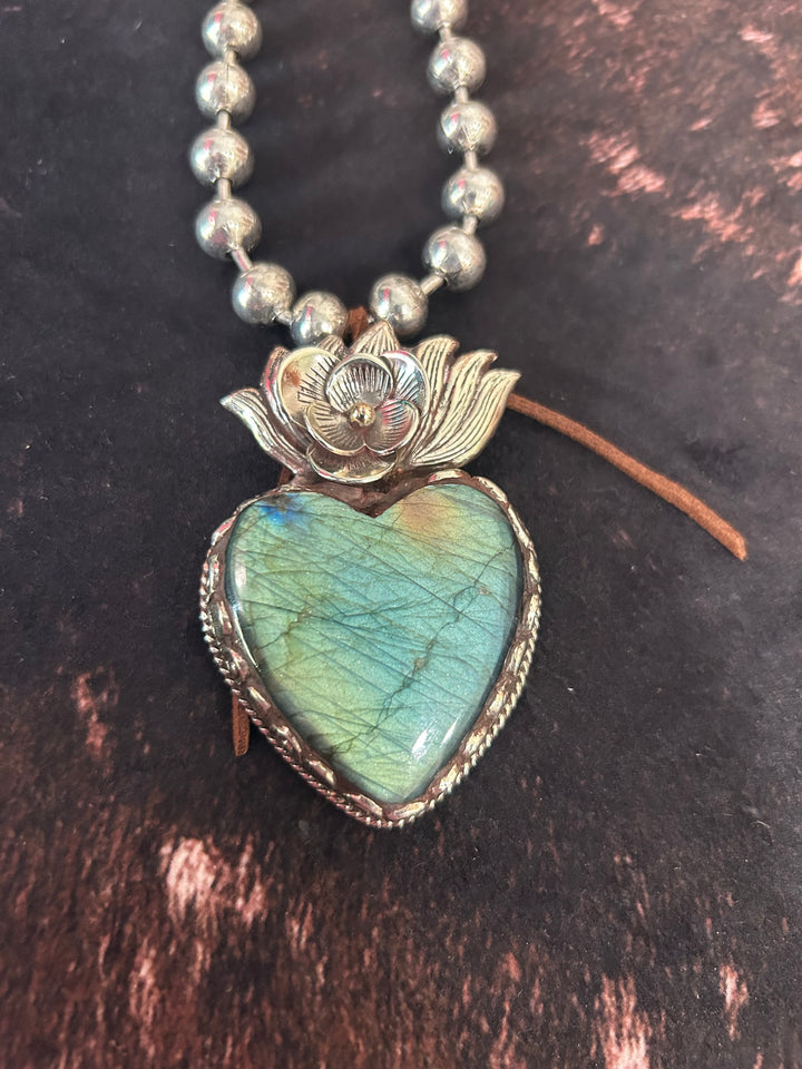 Labradorite Fire Heart Necklace