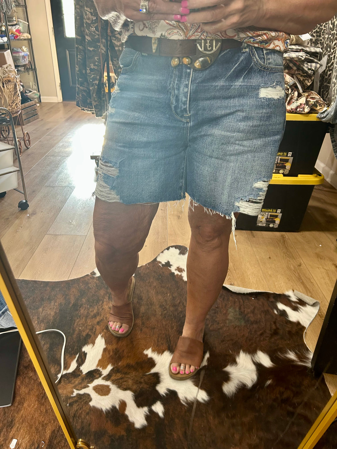 High Rise Relaxed Distressed Bermuda Shorts