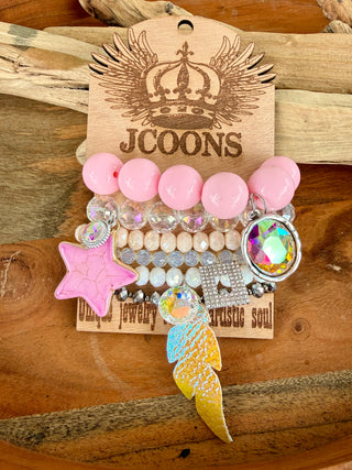 Pink Western Star Bracelet Stack | Iridescent Cowgirl Charm Stretch Bracelets