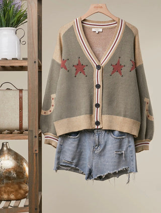 Western Bucking Bronc Star Cardigan Sweater