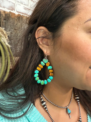 Dixie Clay Teardrop Earrings – Southwestern Turquoise & Amber Clay Beads