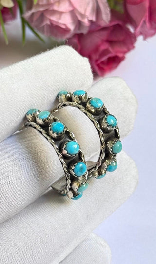 Sterling Silver Kingman Turquoise Hoop Earrings | Southwestern Turquoise Statement Hoops
