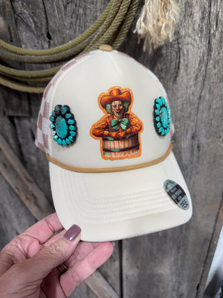 Rodeo Clown Turquoise Western Trucker Hat