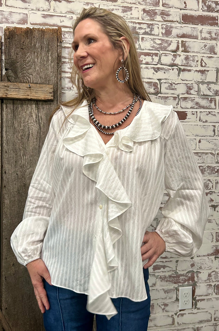 RUFFLED COTTON POPLIN WOVEN BLOUSE