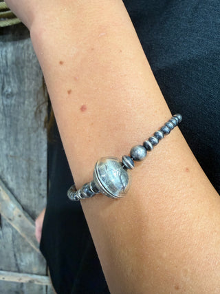 Sterling Silver Machine Made Pearls Mercury Dime Bead Bracelet | Western Navajo Pearl Style Bracelet