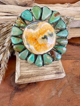 German Silver Bumblebee Jasper & Sonoran Gold Adjustable Ring