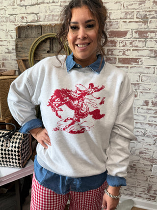 Rough stock Reverse Print Pullover Sweatshirt-Bronc Rider