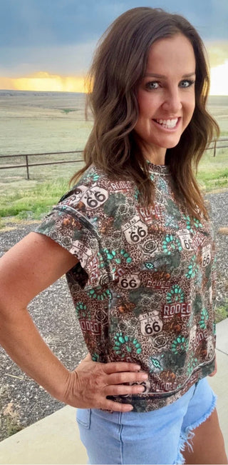 Side view Wild Route Top | Butter Soft Western Rodeo Graphic Tee- Sterling Kreek