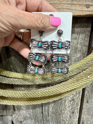 Turquoise Concho Dangle Earrings | Western Boho Statement Jewelry