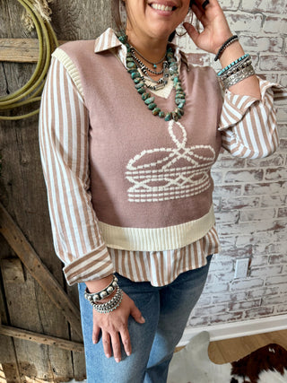 Western Boot Stitch Knit Sweater Vest – Cowgirl Chic Layering Piece
