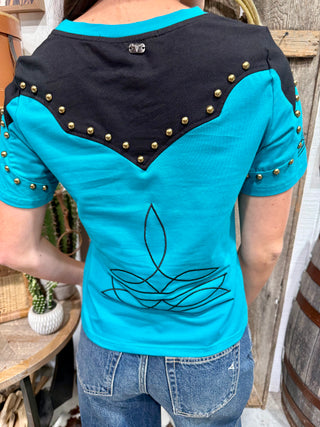 Ranch Studded Turquoise Boot Stitch Western Tee