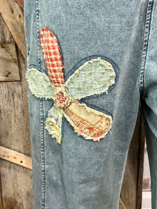 Relaxed Fit Flower Patch Overalls-Easel