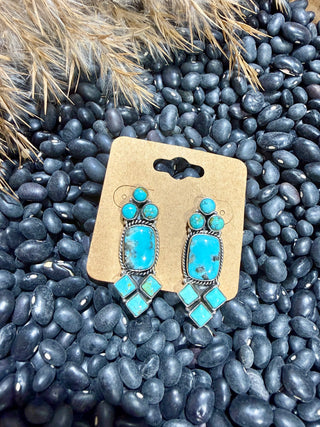Sterling Silver Turquoise Cluster Stud Earrings | Southwestern Cowgirl Statement Earrings