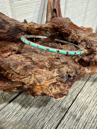 Sterling Silver Turquoise Inlay Bangle Bracelet | Southwestern Style Jewelry